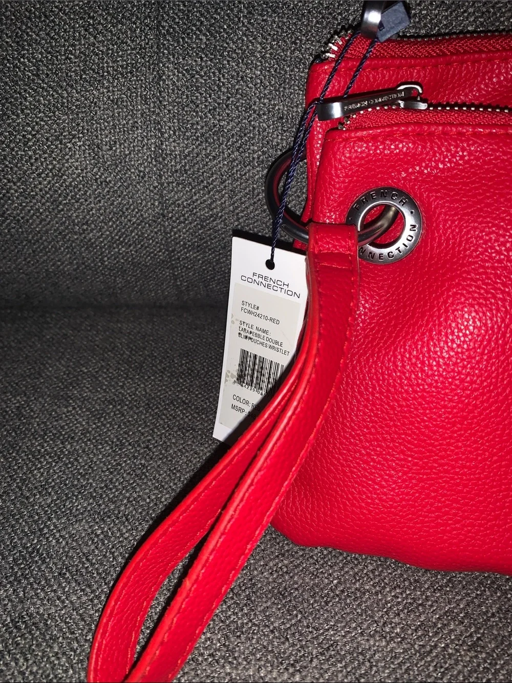 French Connection Bright Red Double Zip Wristlet Clutch
